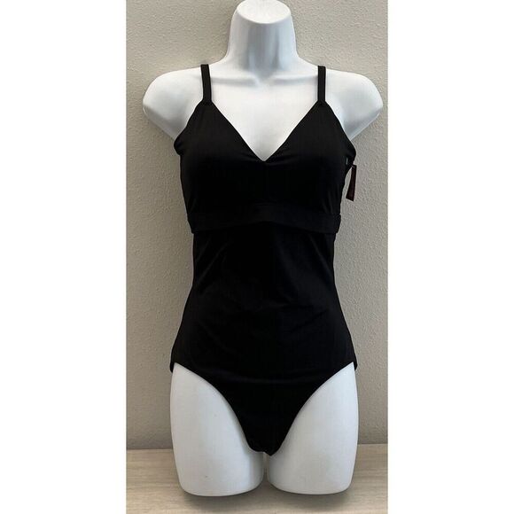 SPANX Womens Sz Small Classic V-Neckline One Piece Swimsuit Black Slimming - Picture 1 of 16